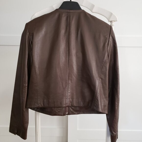 EUC JONES NEW YORK leather front zip lined pockets jacket in bombing brown (10) - Picture 4 of 8